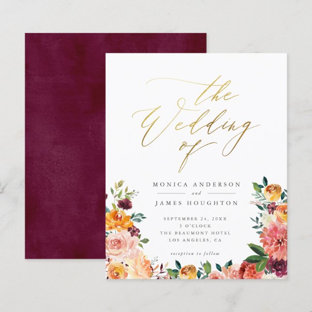 Casamento Floral de Molas Fluviais com Script Dour (Frente/Verso)