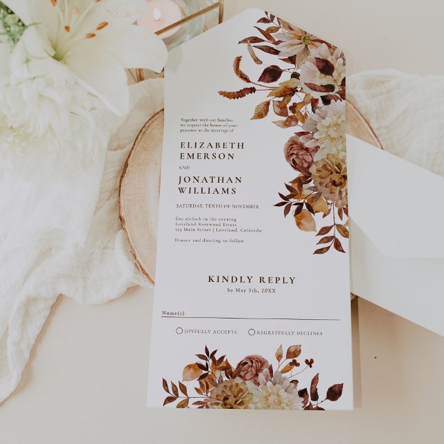 Casamento Floral de Outono (Fall Floral Wedding All In One Invitation by Painted Paperie
)