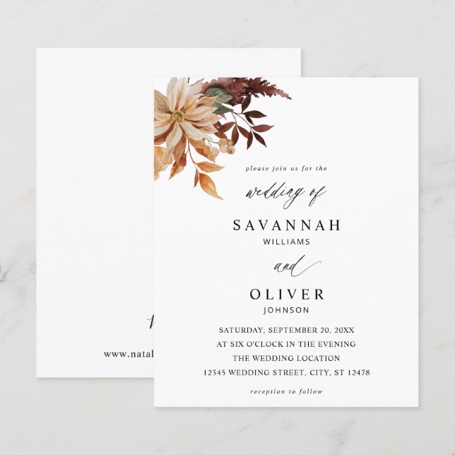 Casamento Floral de Outono Bege com Orçamento (Frente/Verso)