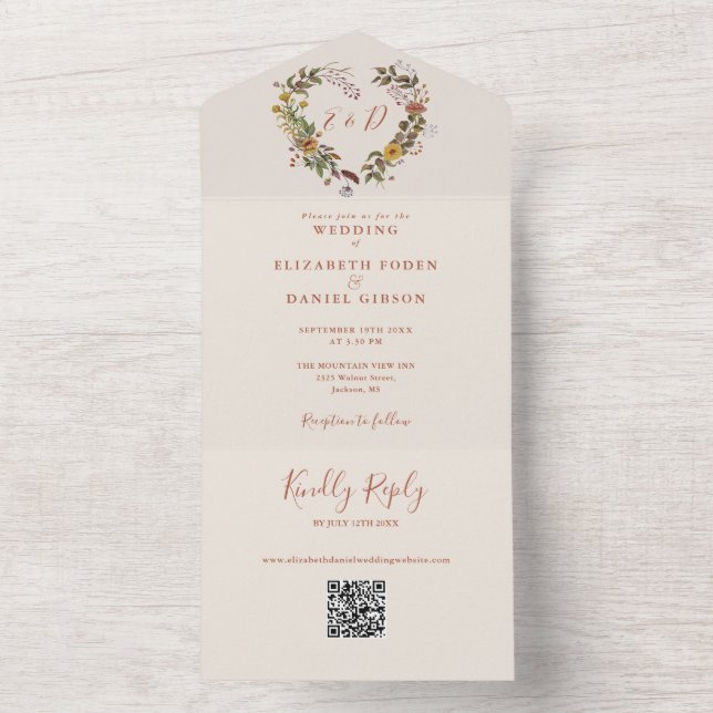 Casamento Floral de Outono Rústico com Código QR C (Interno)