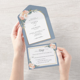 Casamento Floral de Pêssego Azul-Dourado Elegante
