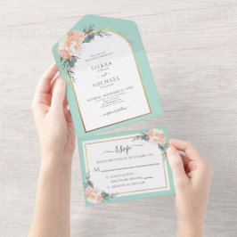 Casamento Floral de Pêssego Dourado Elegante Mint 