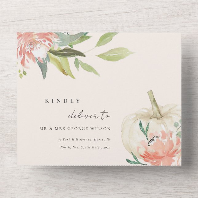 Casamento Floral De Pumpkin Branco Pastel Blush (Front)