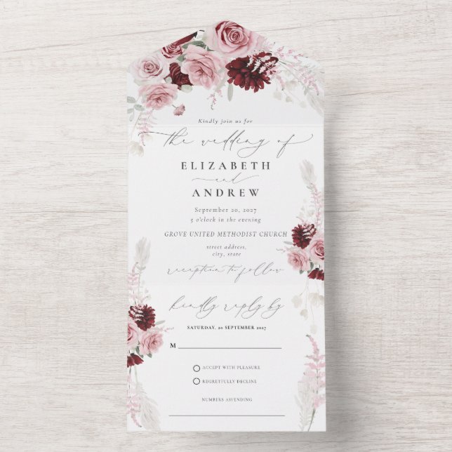 Casamento Floral de Rosas Rosa Espelhadas Elegante (Interno)
