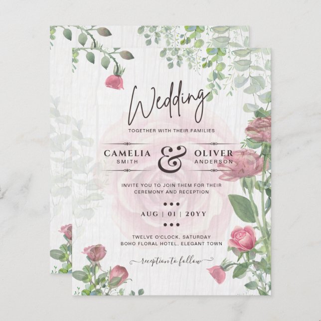 Casamento Floral de Rosas Rosa Pidrosas com Todo-e (Frente/Verso)