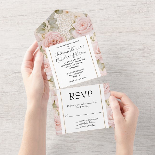 Casamento Floral de Rosas Rosa-Rosa bonito (Aba destacável)
