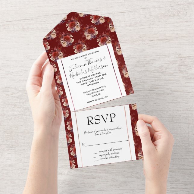Casamento Floral de Rosas vermelhas Românticas (Aba destacável)