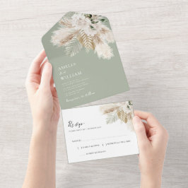 Casamento Floral de Sage Green Pampas Watercolor