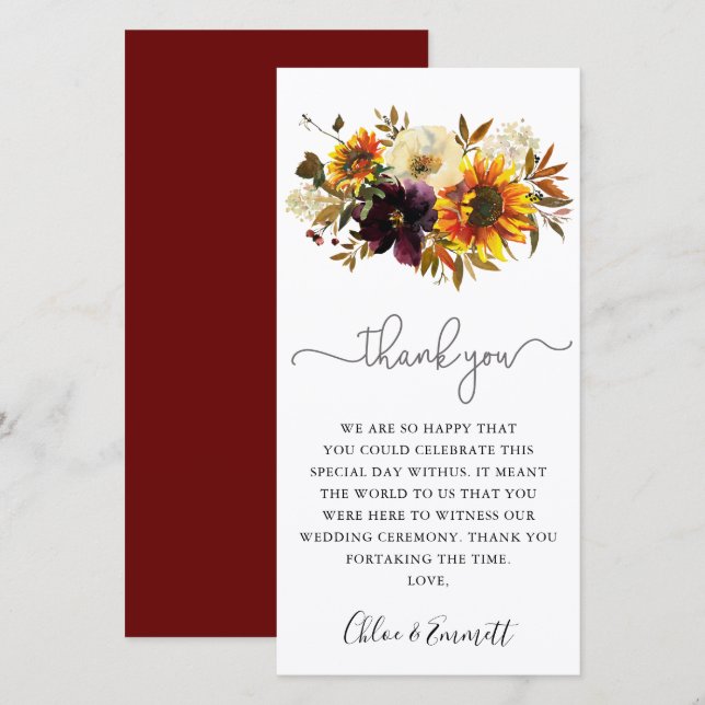 Casamento Floral de Sunflower Burgundy - Queda Obr (Frente/Verso)
