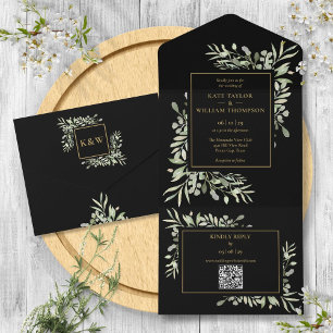 Casamento Floral de Verde e Dourado com Código QR