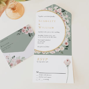 Casamento Floral de Vintage Verde, Rosa Sage, Dust
