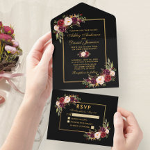 Casamento Floral de Watercolor Burgundy Dourado