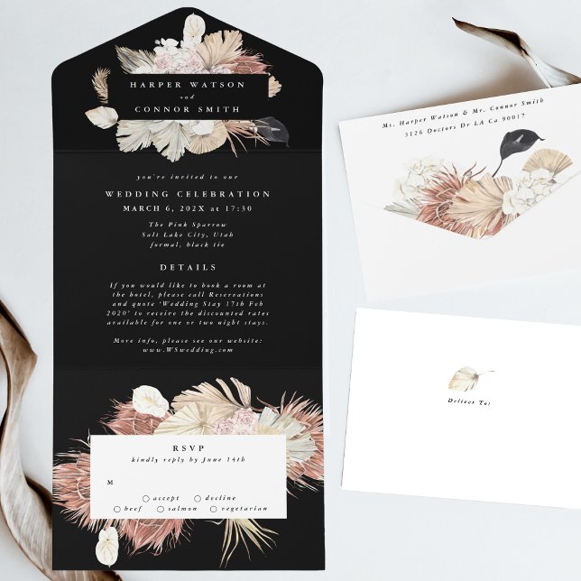 Casamento Floral de Wreath Pampas, Premium Negro M (Criador carregado)