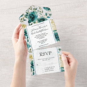 Casamento Floral do Creme Verde-Teal Romântico Ros