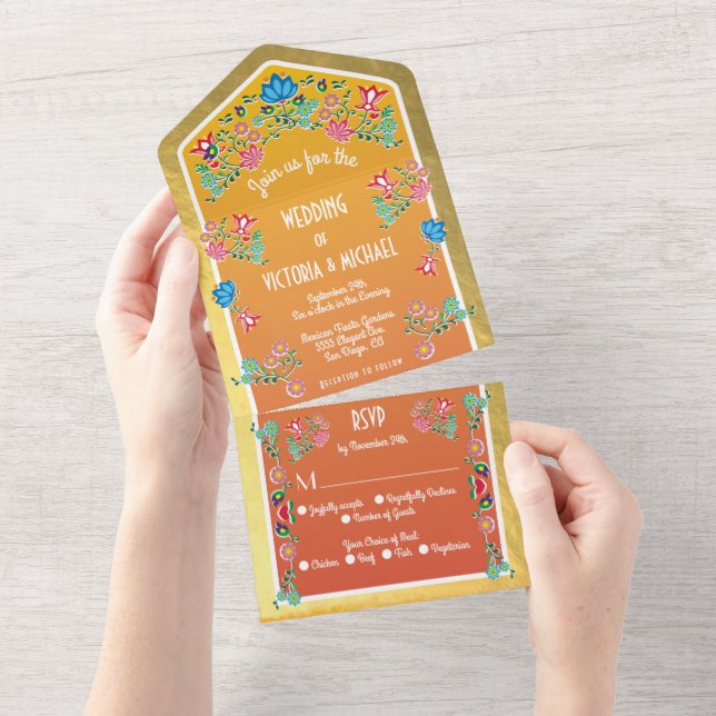 Casamento Floral do Foil Gold Fiesta Faux (Aba destacável)