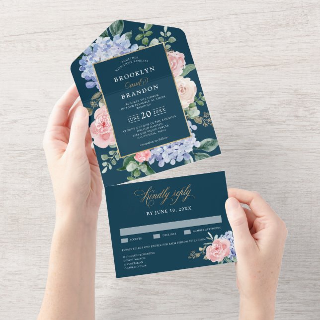 Casamento Floral do Pastel Azul Pink Hydrangeas (Aba destacável)