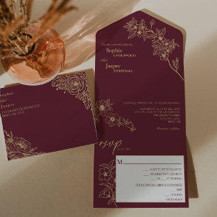 Casamento Floral Dourado Burgundy Tudo Em Um Convi