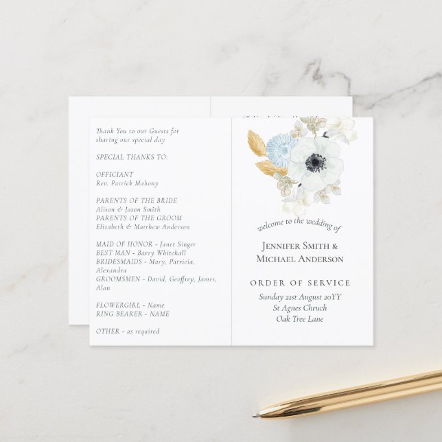 Casamento Floral Dourado de marinho Branco (Frente/Verso In Situ)
