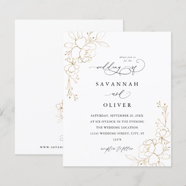 Casamento Floral Dourado do Orçamento (Frente/Verso)