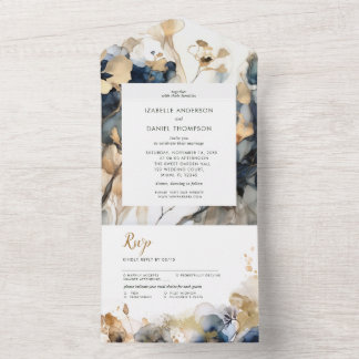 Casamento Floral Dourado e Azul