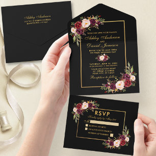 Casamento Floral Dourado e Preto da Watercolor Bur