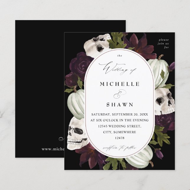 Casamento Floral e Caveira Puro do Halloween (Frente/Verso)