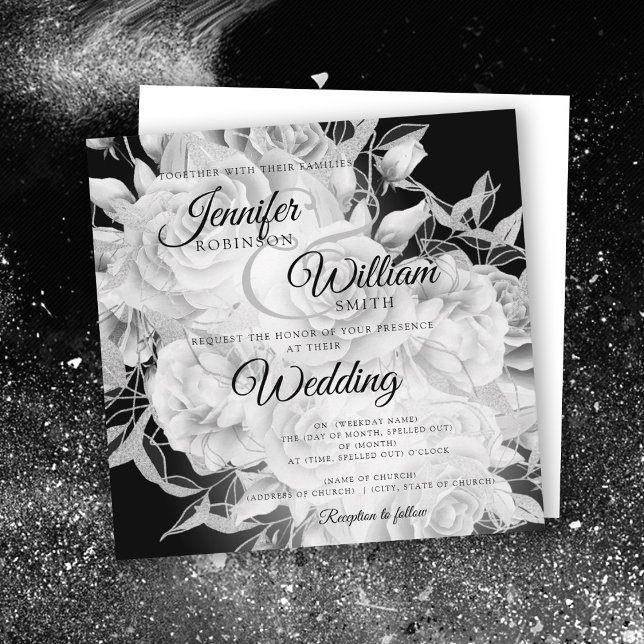 Casamento Floral Elegante Branco e Preto Simples (Criador carregado)