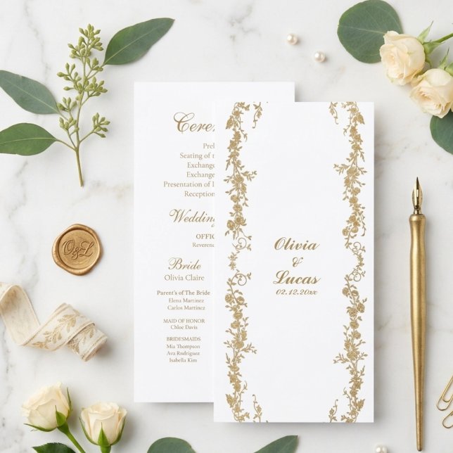Casamento Floral Elegante Dourado e Branco Real (Criador carregado)