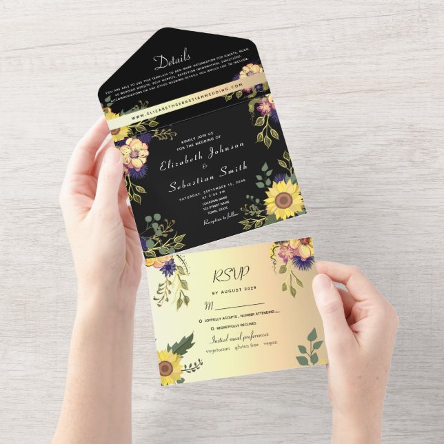 Casamento Floral Elegante Dourado e Preto (Aba destacável)