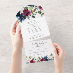 Casamento Floral Elegante Elegante Azul-Marinho Mo