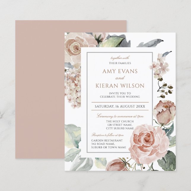 Casamento Floral Elegante Formal Orçamento Rosa Po (Frente/Verso)