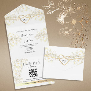 Casamento Floral Elegante Vintage Coração Dourado