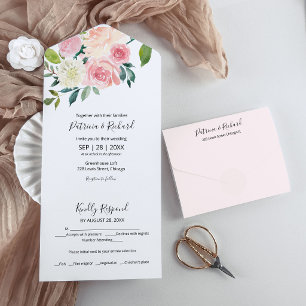 Casamento Floral em Aquarela Rosa Bege Delicado