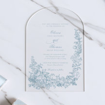 Casamento Floral em Arte Linear Azul Poético