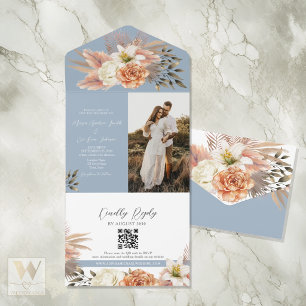 Casamento Floral em Azul Poento com Código QR em P