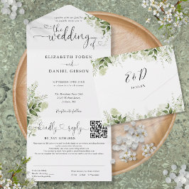 Casamento Floral em Verde com Código QR em Tipogra