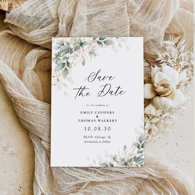 Casamento Floral Eucalyptus Salva Cartões De Data (Criador carregado)