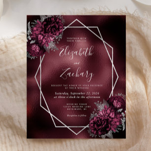 Casamento Floral Faux Foil Silver Silver Burgundy