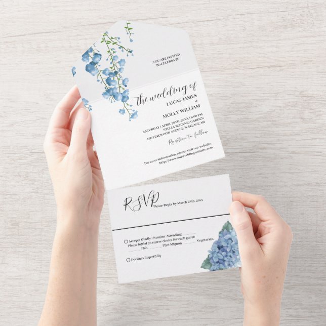 Casamento Floral Francês Azul Moderno (Aba destacável)