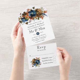 Casamento Floral Gengibre e Azul-Navio