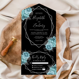 Casamento Floral Geométrico Prata Aqua Preto