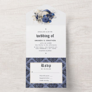 Casamento Floral Gótico Azul Marinho e Dourado