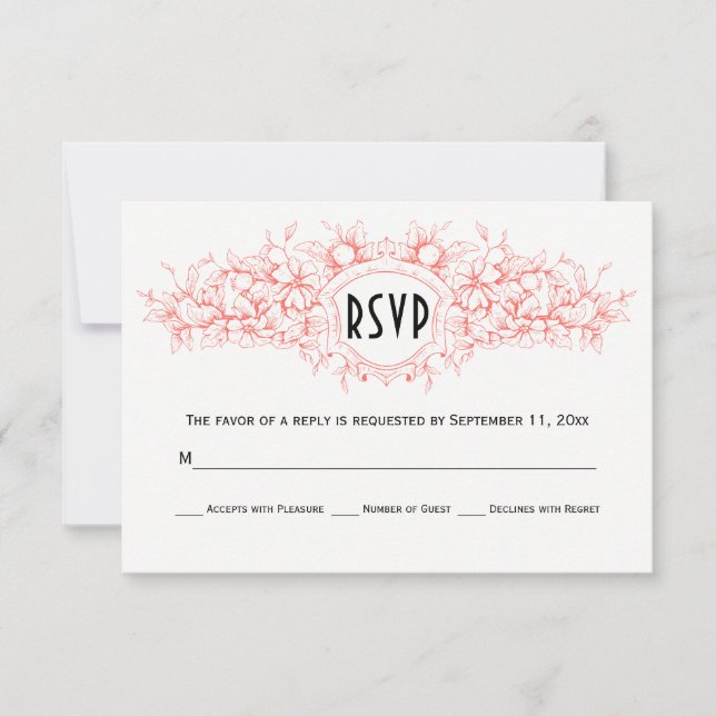 Casamento floral heráldico de coral vivo RSVP (Frente)