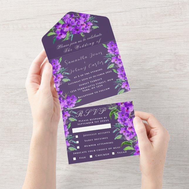 Casamento Floral Lilac-Purple-Watercolor (Aba destacável)