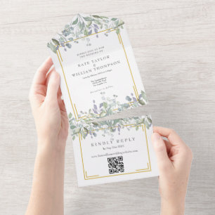 Casamento Floral Lilás Salvia Geométrico Código QR