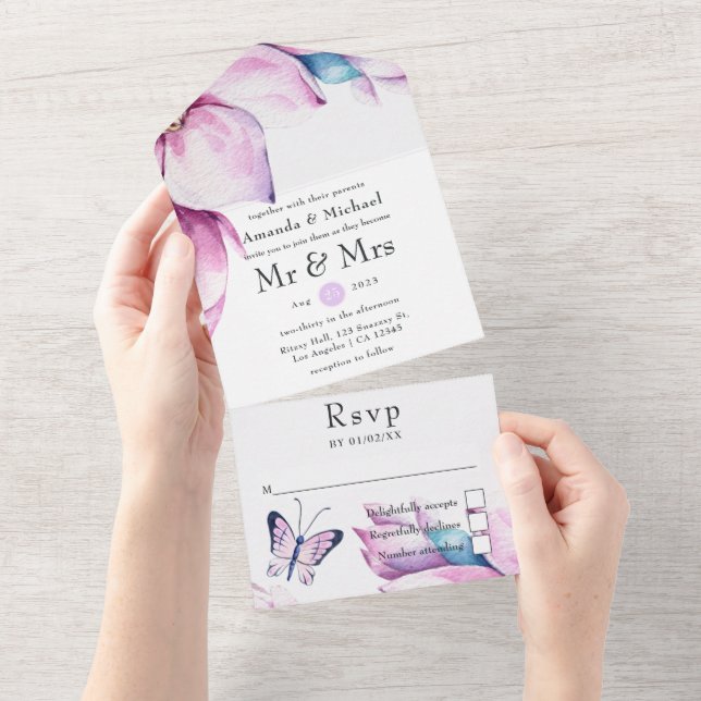 Casamento Floral Magnolia Rosa Whimsical (Tearaway)