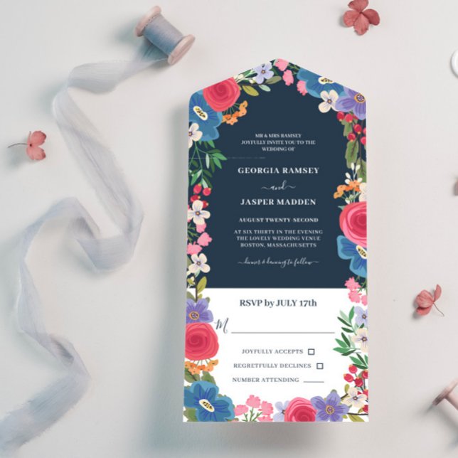 Casamento Floral Marinho de Flores Vermelhas Azuis (Criador carregado)