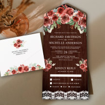 Casamento Floral Marsala de Renda de Madeira Rústi