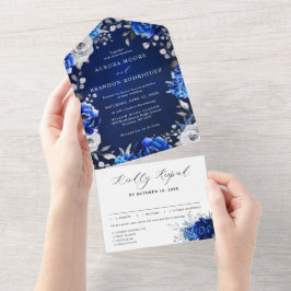 Casamento Floral Metálico Real Azul Prateado Branc