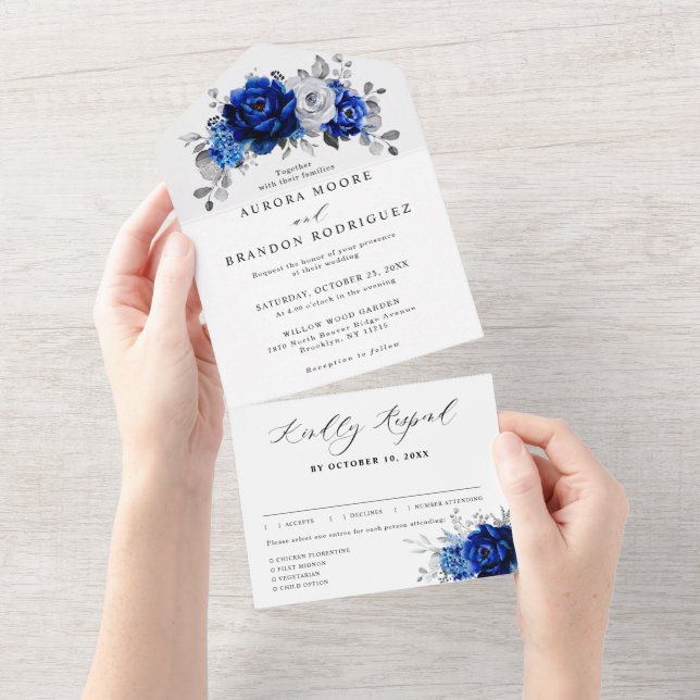 Casamento Floral Metálico Real Blue Silver (Tearaway)